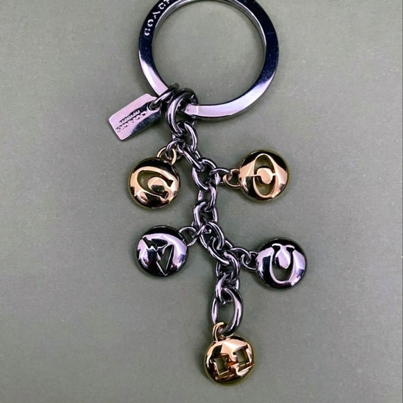 ⚜️ COACH Signature Letters Purse Charm Keychain Key Ring F65430 Silver Gold ⚜️ - Picture 2 of 5